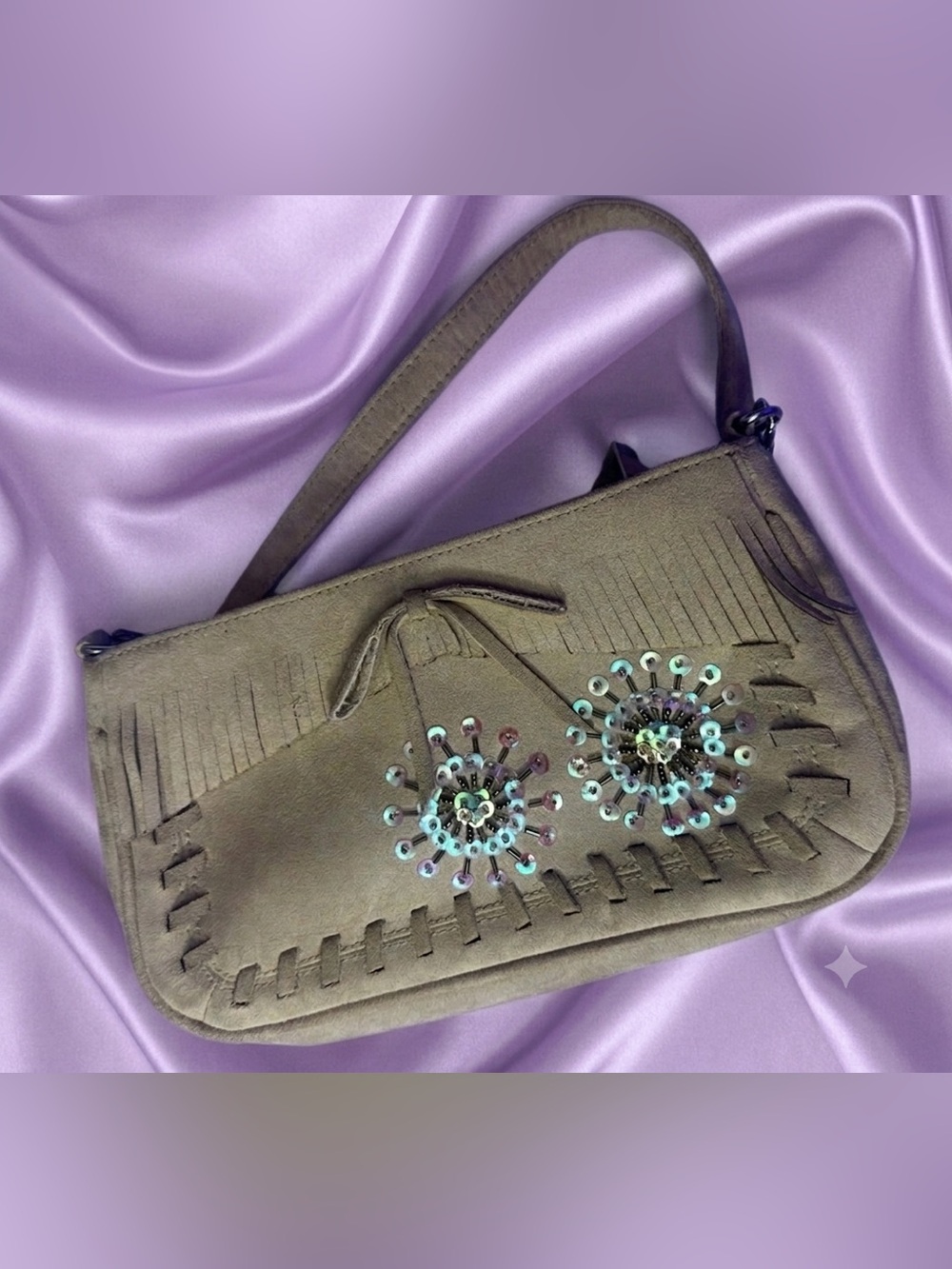 Vintage Bratzore small suede purse with sequins and embellishments Y2K